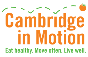 Logo for Cambridge in Motion, a program within the Healthy Eating and Active Living division of the Cambridge Public Health Department
