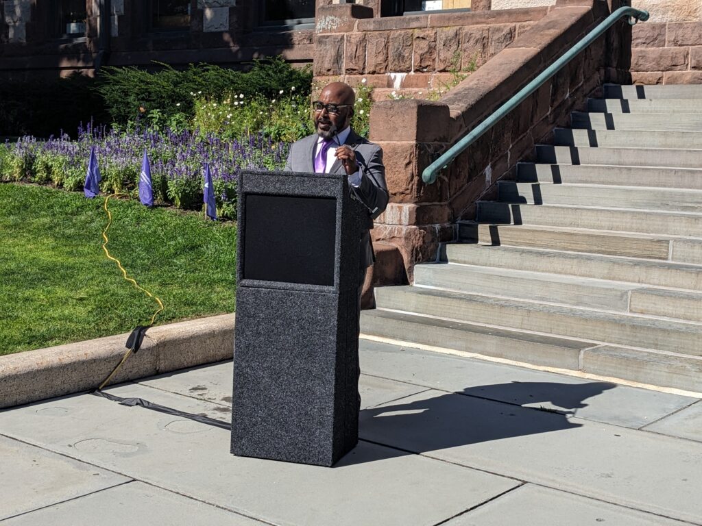 Derrick Neal speaking at the International Overdose Awareness Day.