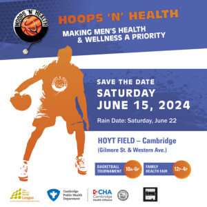 Event image on an illustration of a basketball player next to the title of the event and other info.