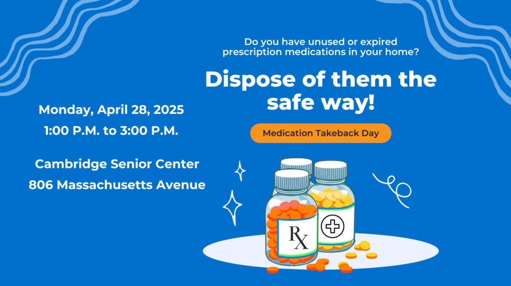 Image that says "Do you have unused or expired prescription medications in your home? Dispose of them the safe way!" Illustration of Rx bottles.